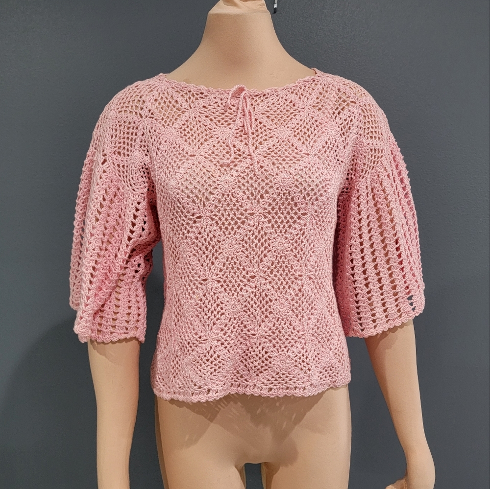 Vintage pink hand crochet top S